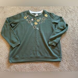 Floral Embroidered Green Sweatshirt.